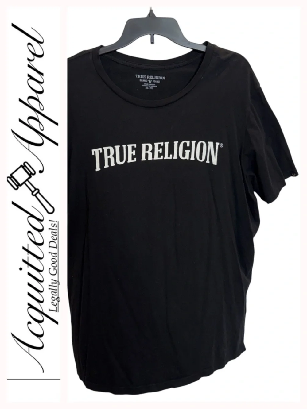 True Religion Black Tee with White Arch Logo 2XL